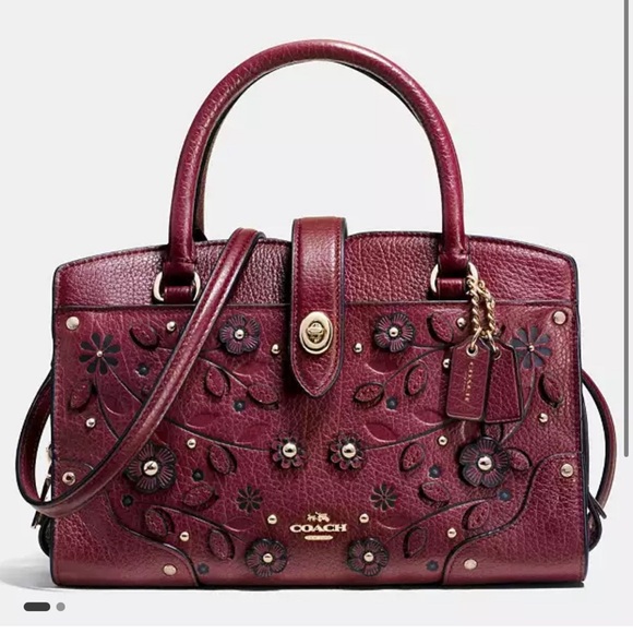 ⭐️Rare⭐️ Coach Willow Floral Mercer Satchel 24 in grain leather. Burgundy. New! - Picture 1 of 14